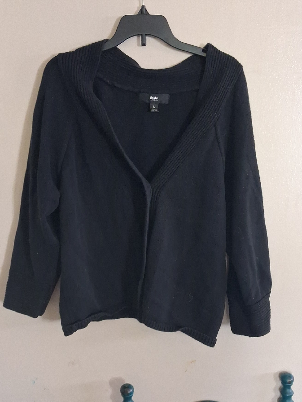 Mudd Black Open-Front Shawl Collar Cardigan (Short Length)